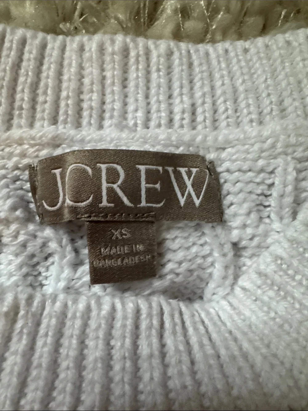 J. Crew White Cable Knit Crew Sweater